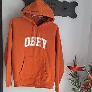 Obey Burnt Orange Men's  Fleece Lined Hoodie Size Large